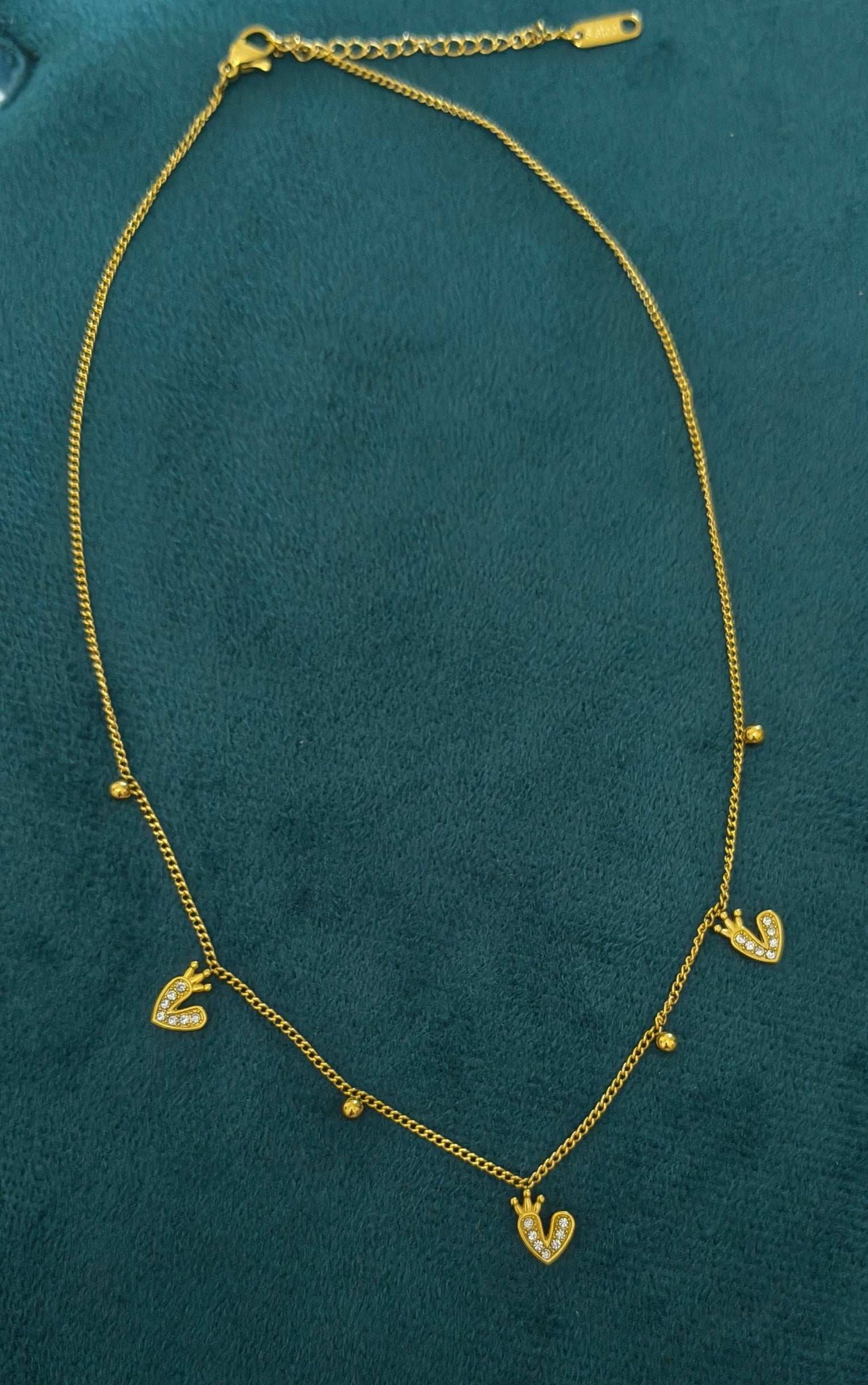 Anti Tarnish Stone Studded Crown Charm Necklace 18K Gold Plated