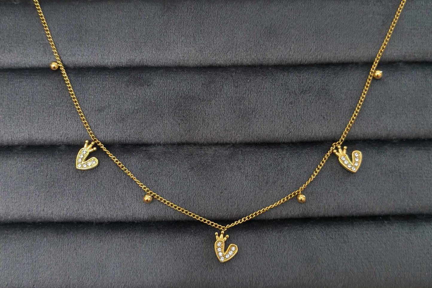 Anti Tarnish Stone Studded Crown Charm Necklace 18K Gold Plated