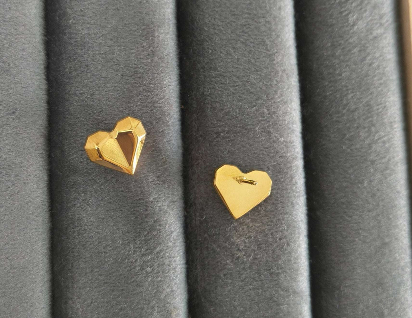 Anti Tarnish Tiny Geometric Heart Shape Earrings 18K Gold Plated