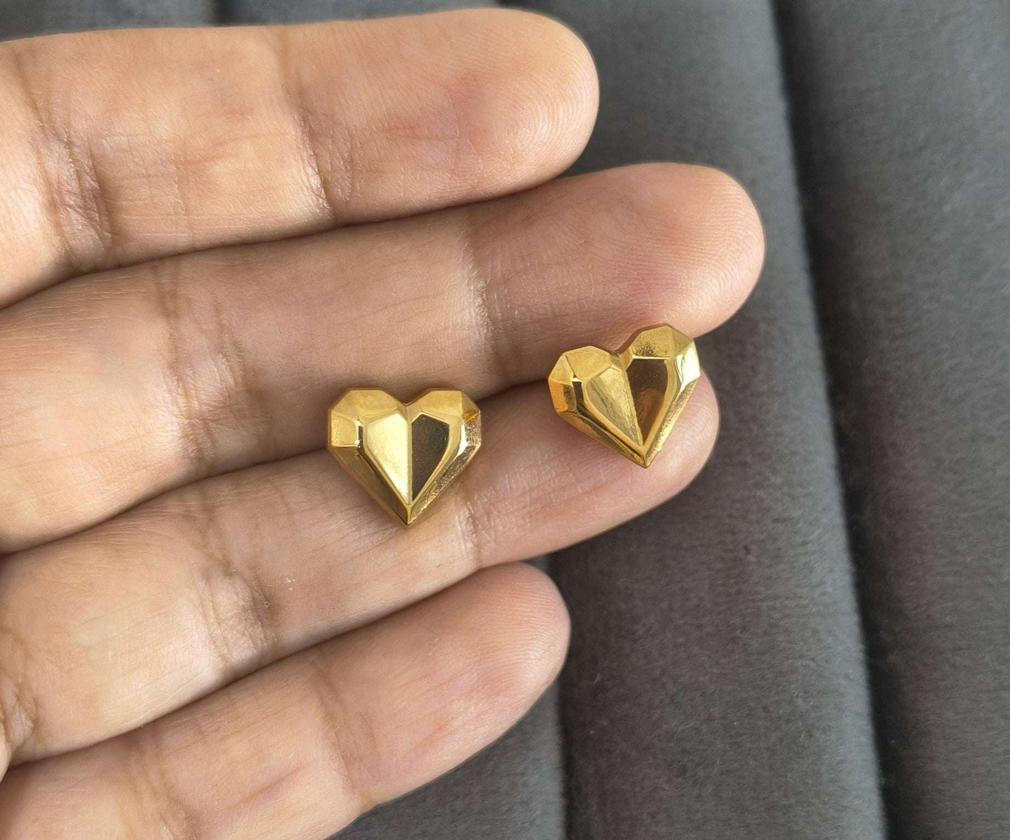 Anti Tarnish Tiny Geometric Heart Shape Earrings 18K Gold Plated