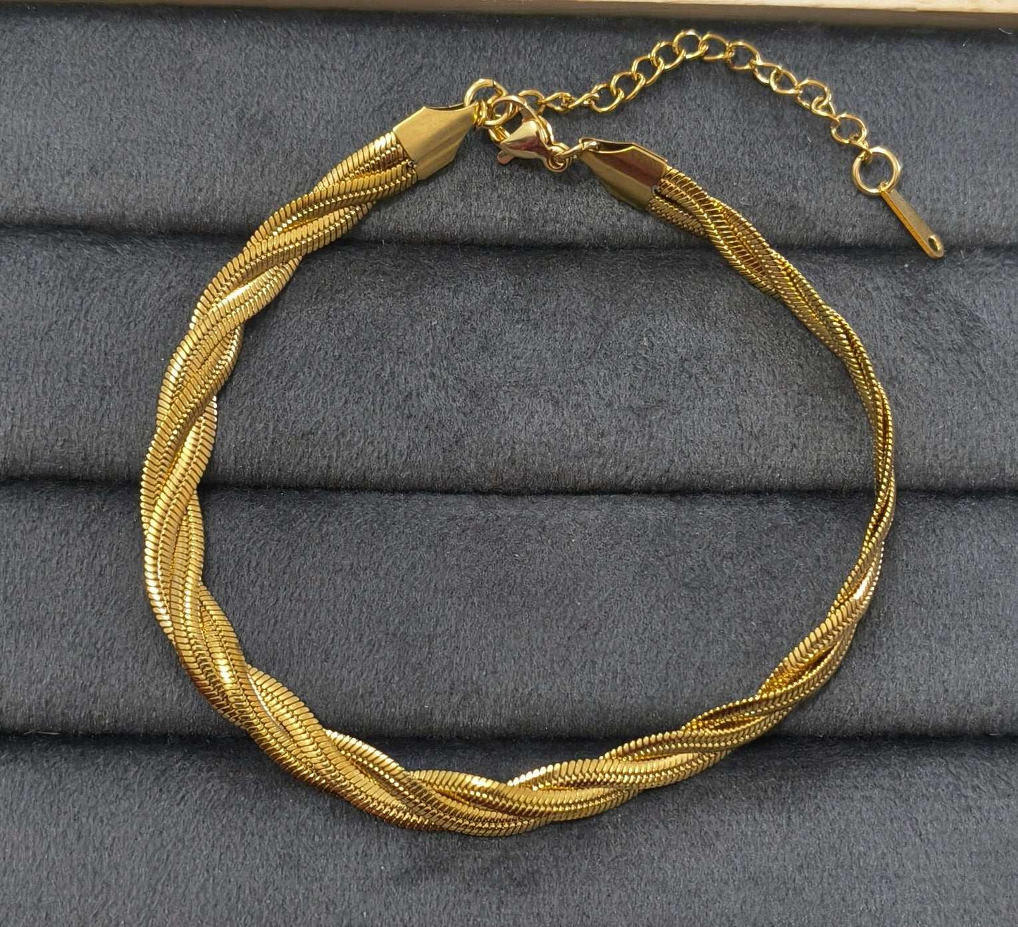 Anti Tarnish Twisted Snake Chain Anklet 18K Gold Plated
