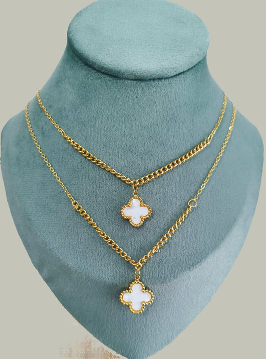 Anti Tarnish White Clover Necklace 18K Gold Plated