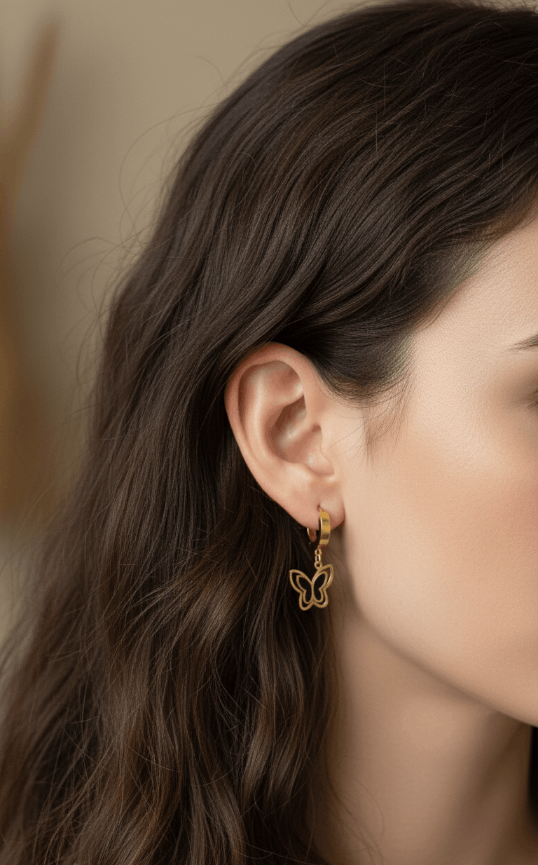 Anti Tarnish 3D Butterfly Drop Earrings 18K Gold Plated