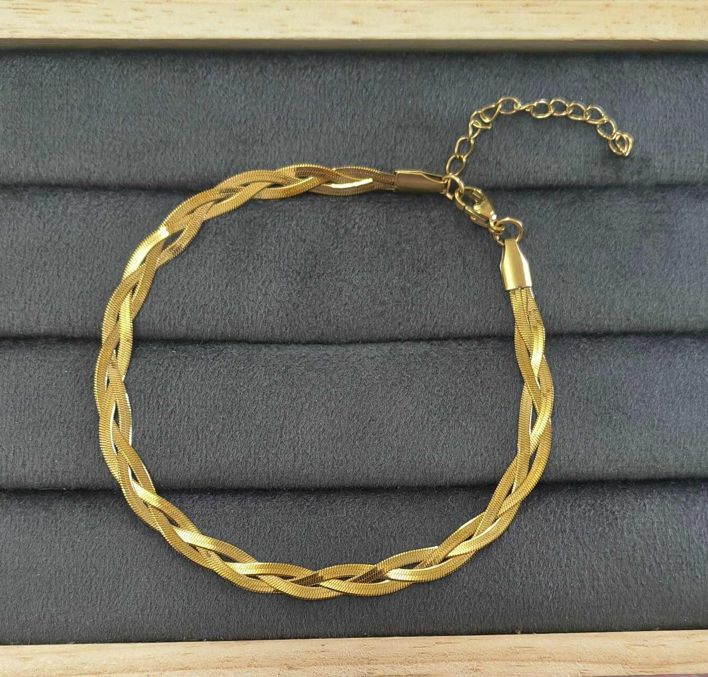 Anti Tarnish Anklet Twisted Snake Chain 18K Gold Plated