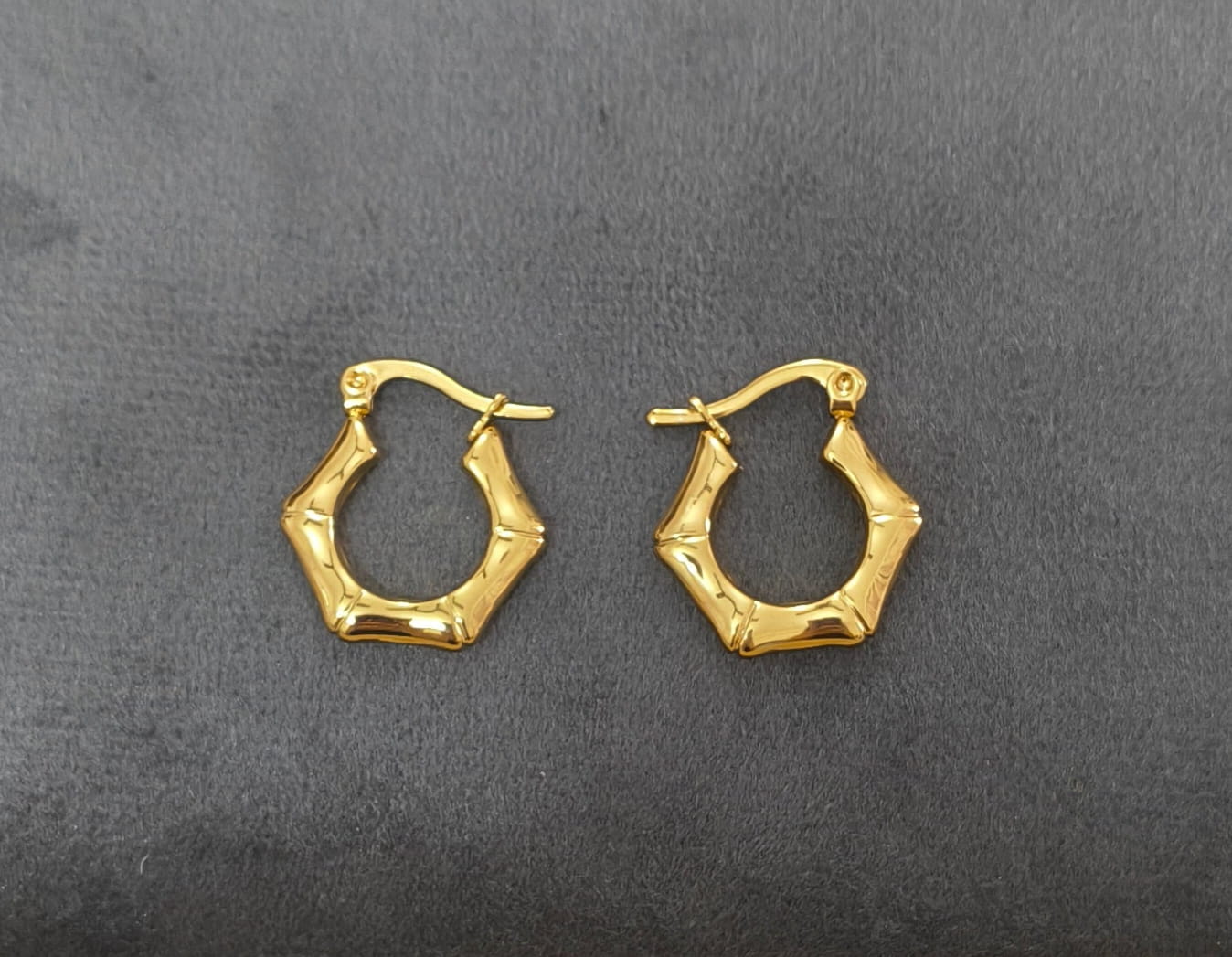 Anti Tarnish Bamboo Style Hoop Earrings 18K Gold Plated