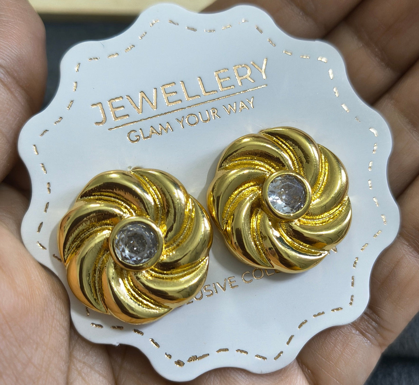 Anti Tarnish Bold Solitaire Flower Earrings 18K Gold Plated