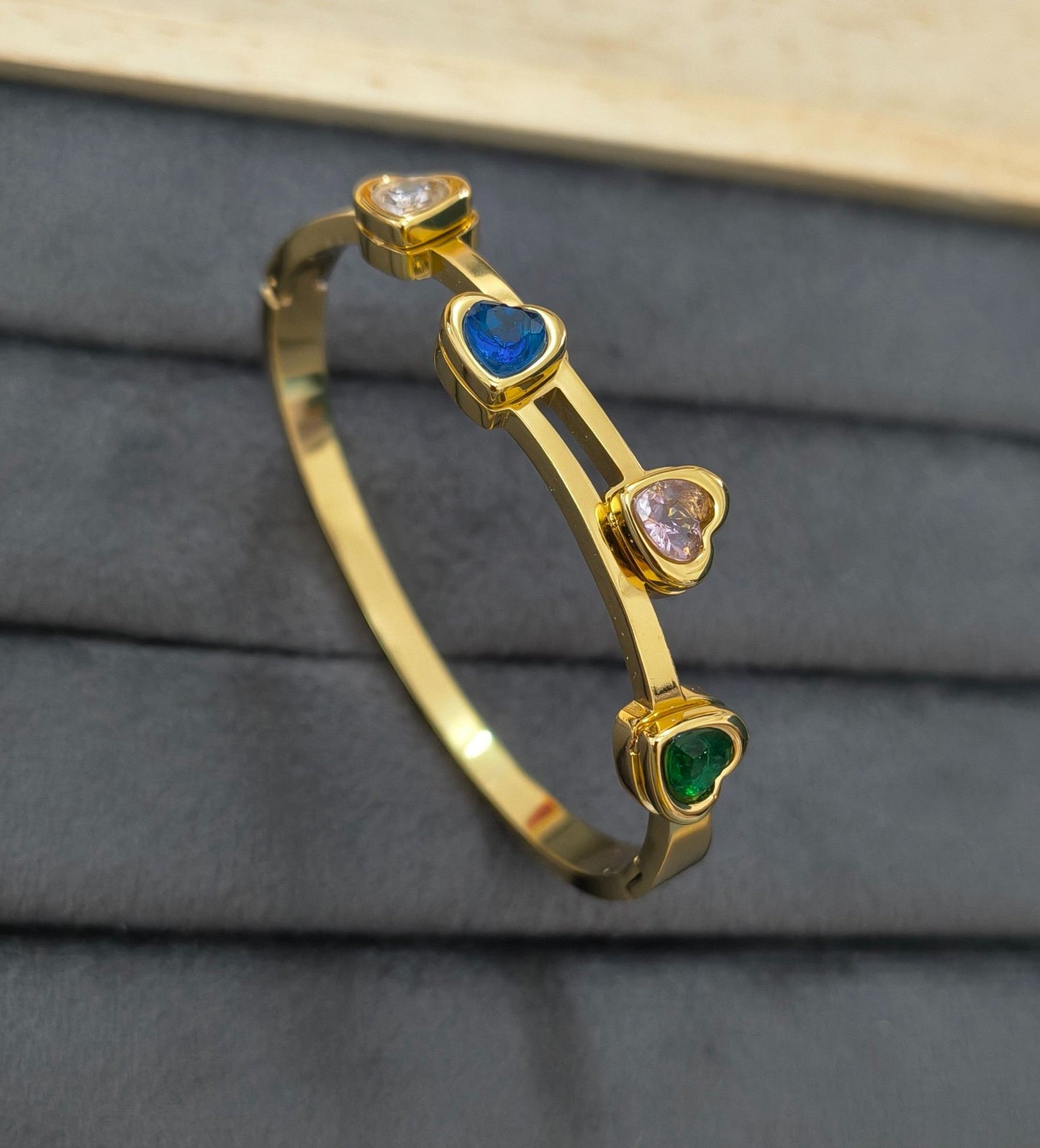 Anti Tarnish Bracelet Babysize Four Hearts 18K Gold Plated