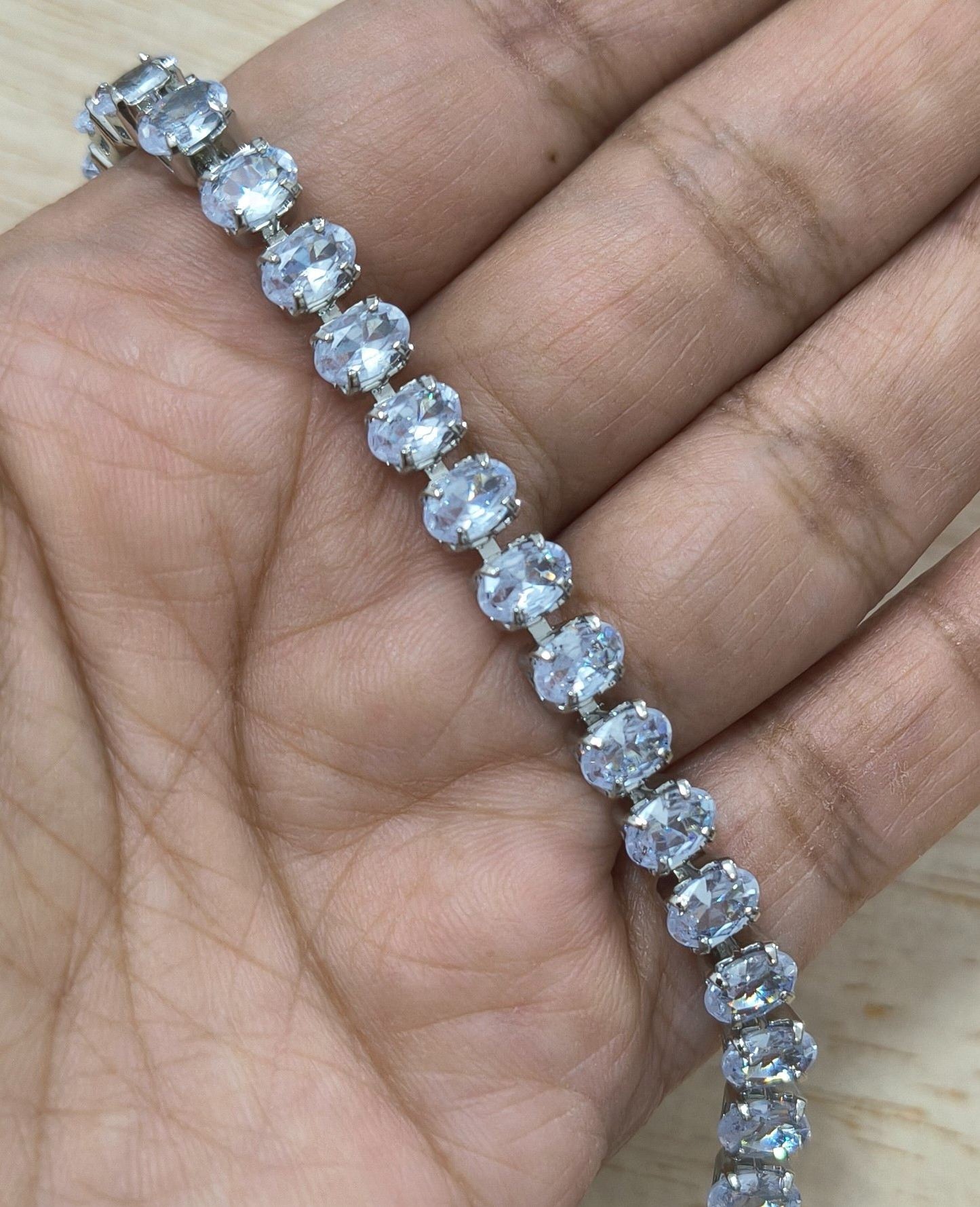 Anti Tarnish Bracelet Solitaire Tennis Style Silver Plated