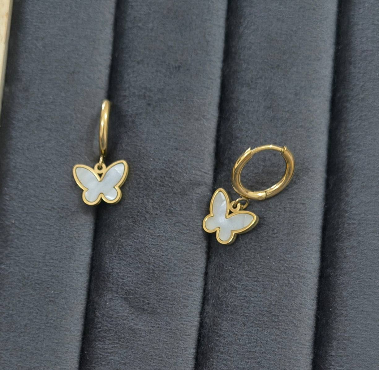 Anti Tarnish Butterfly Hoop Earrings 18K Gold Plated