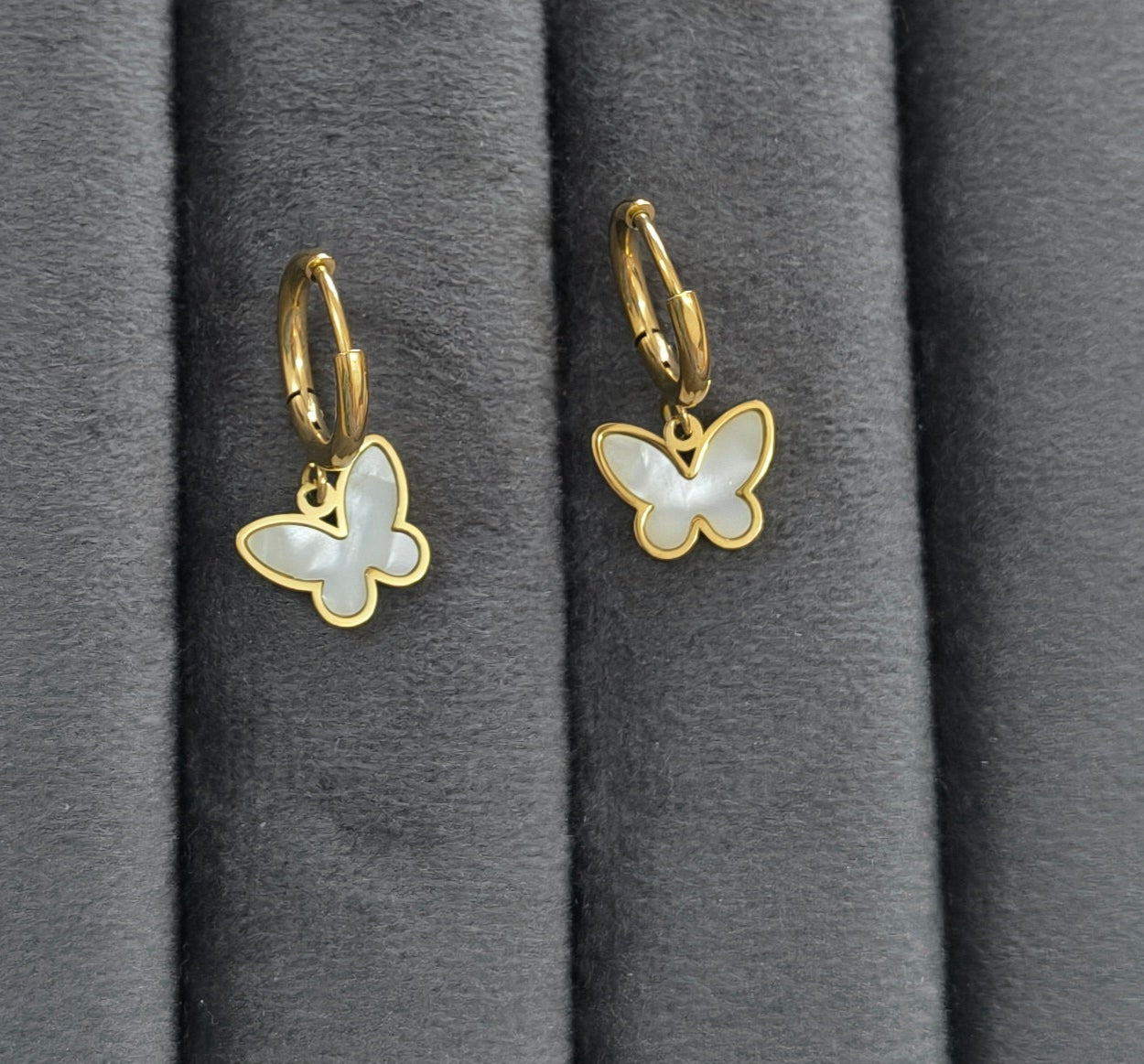 Anti Tarnish Butterfly Hoop Earrings 18K Gold Plated