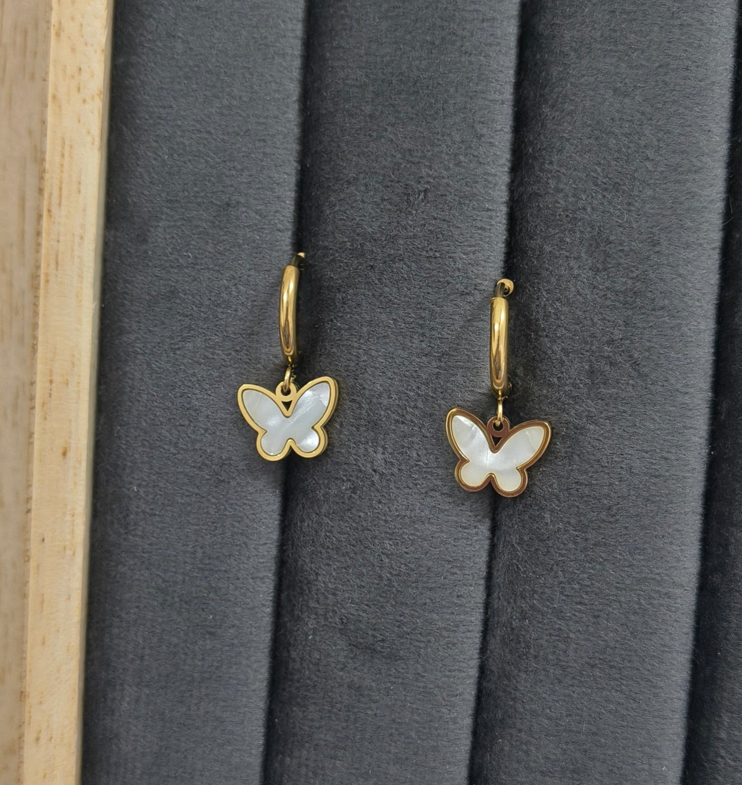Anti Tarnish Butterfly Hoop Earrings 18K Gold Plated