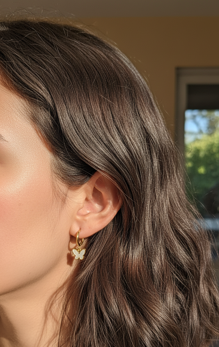 Anti Tarnish Butterfly Hoop Earrings 18K Gold Plated