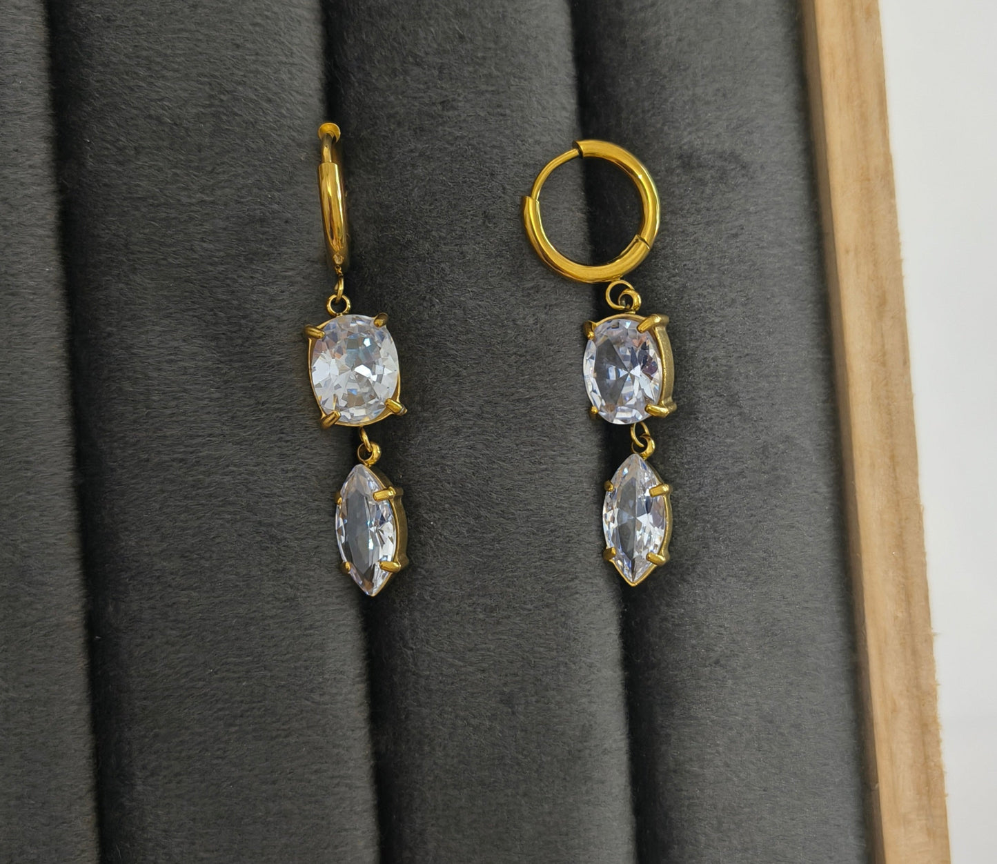 Anti Tarnish Classic Diamond Drop Gold Earrings 18K Gold Plated