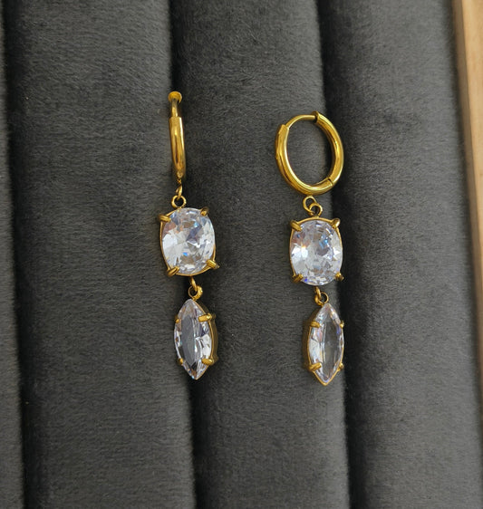 Anti Tarnish Classic Diamond Drop Gold Earrings 18K Gold Plated