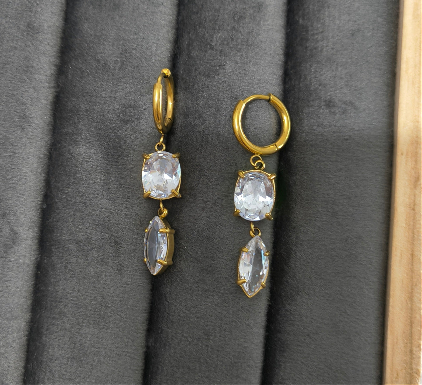 Anti Tarnish Classic Diamond Drop Gold Earrings 18K Gold Plated