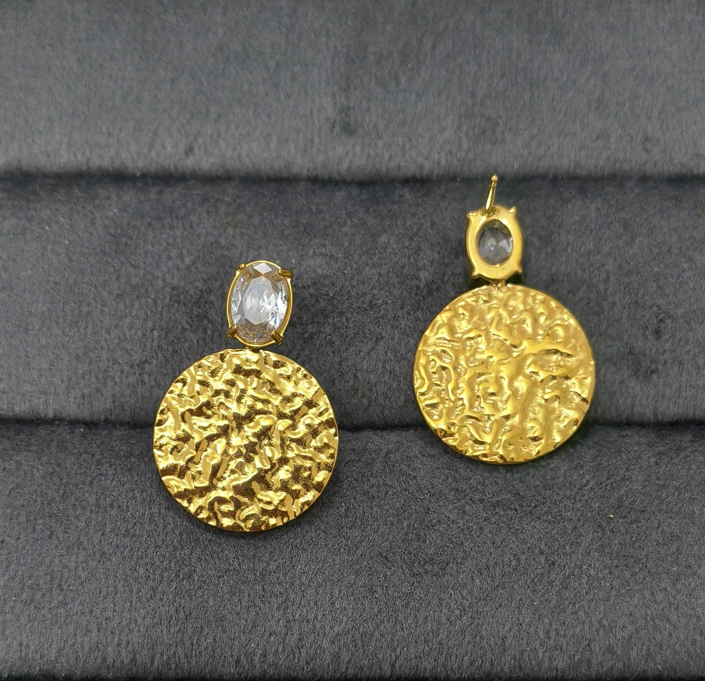 Anti Tarnish Clear Round Charm Party Earrings 18K Gold Plated