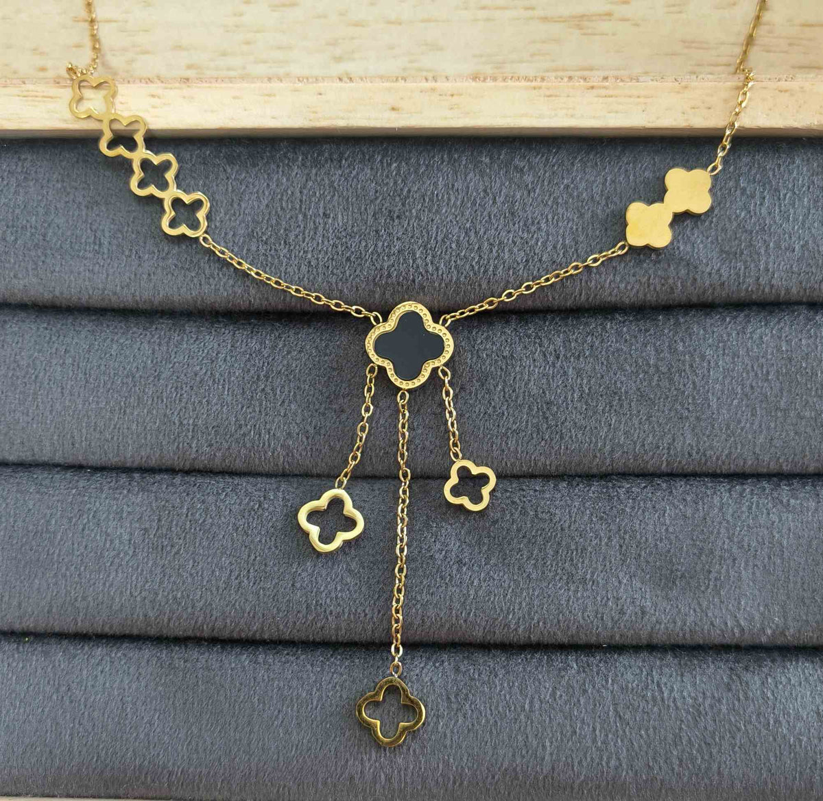 Anti Tarnish Clover Drop Chain Necklace 18K Gold Plated