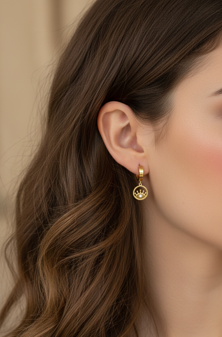 Anti Tarnish Cute Evil Eye Drop Earring 18K Gold Plated