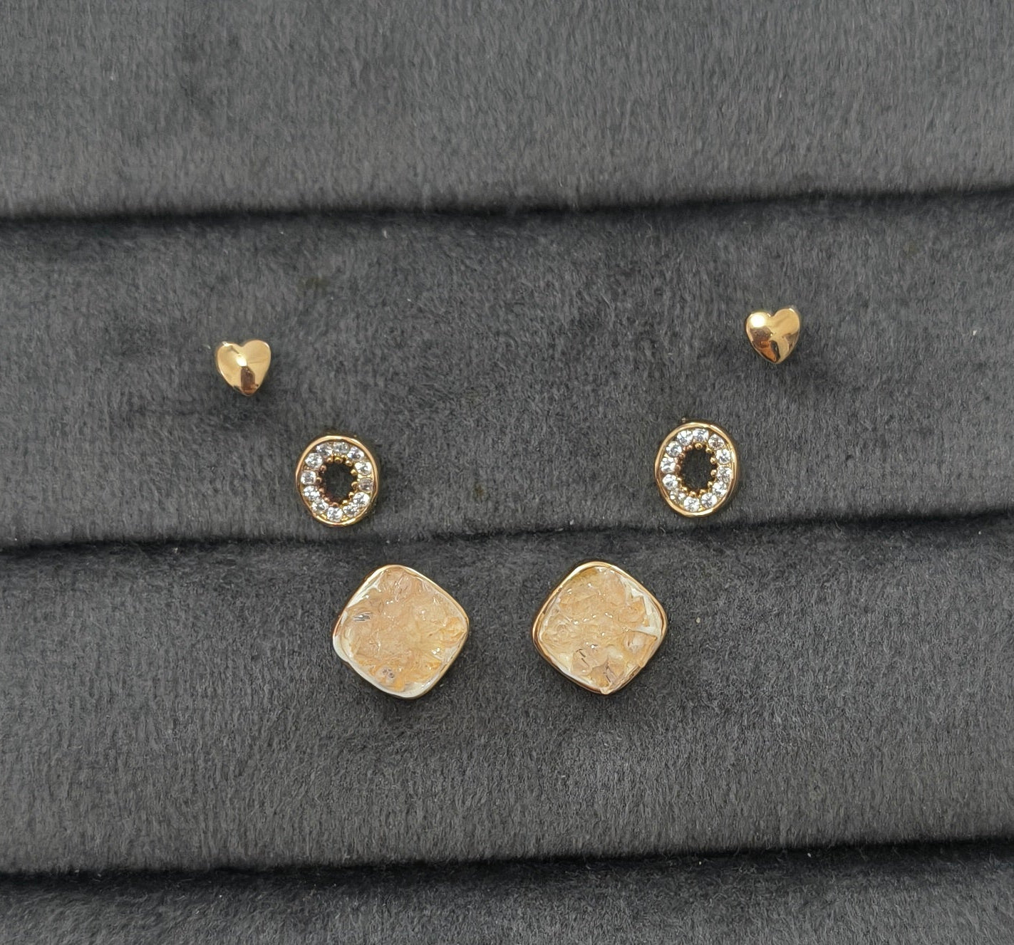Anti Tarnish Dainty Cute Earrings Set of 3 18K Gold Plated