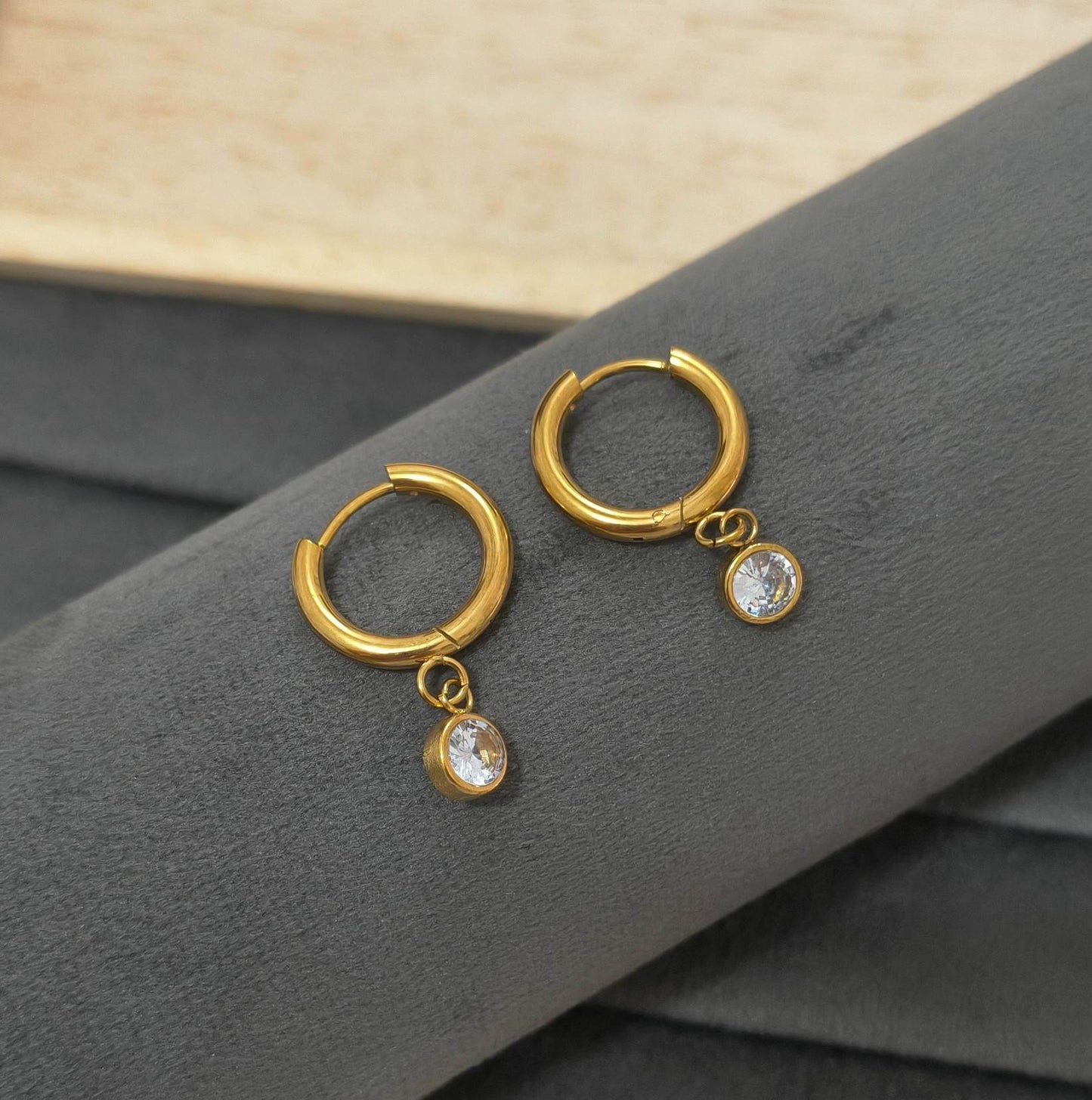 Anti Tarnish Dainty Diamond Dangler Earring 18K Gold Plated
