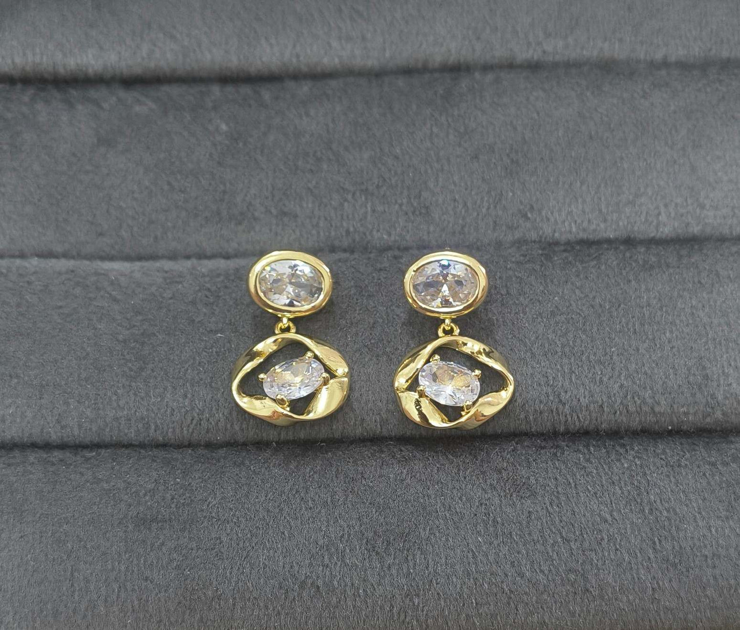 Anti Tarnish Dainty Diamond Dangler Earrings 18K Gold Plated
