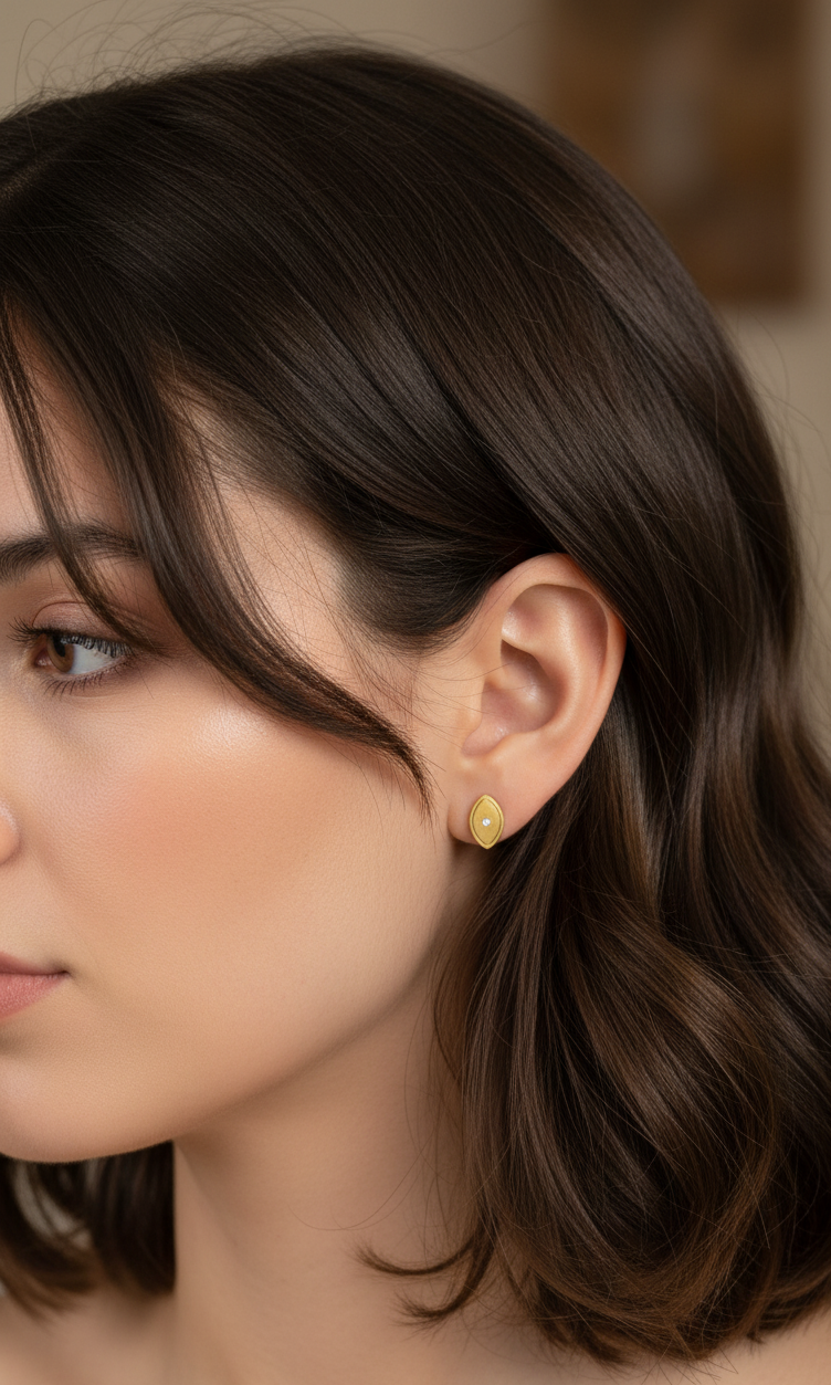 Anti Tarnish Dainty Evil Eye Studs Earring 18K Gold Plated