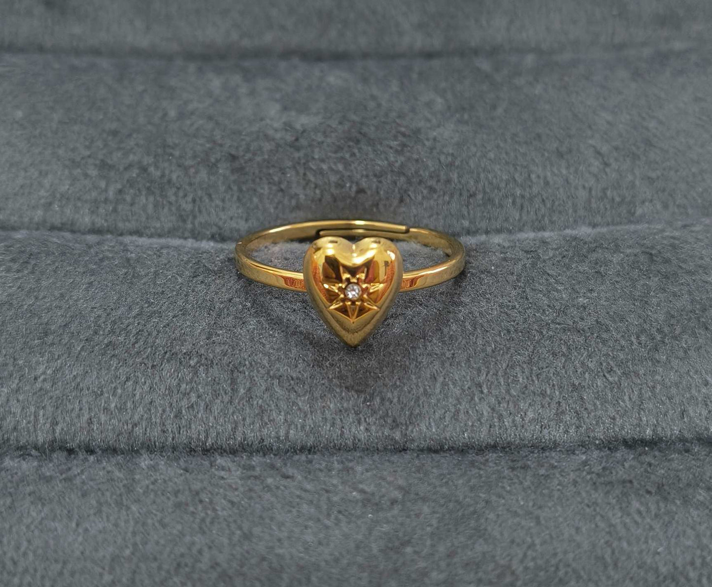 Anti Tarnish Dainty Heart Ring With Diamond 18K Gold Plated