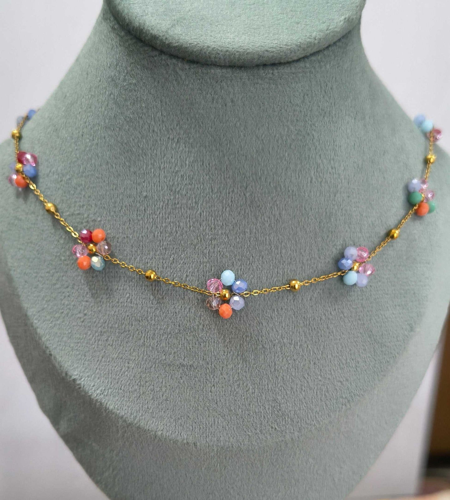 Anti Tarnish Daisy Multicolor Floral Necklace 18K Gold Plated