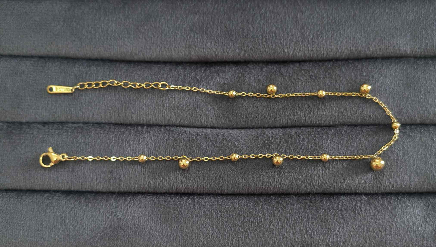 Anti Tarnish Dazzling Bead Chain Anklet 18K Gold Plated