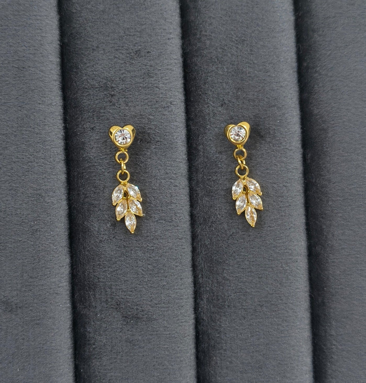 Anti Tarnish Dazzling Stone Studded Leaf Drop 18K Gold Plated