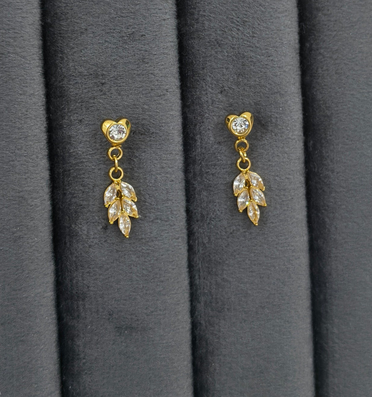 Anti Tarnish Dazzling Stone Studded Leaf Drop 18K Gold Plated