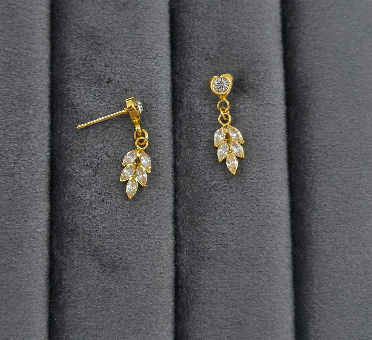 Anti Tarnish Dazzling Stone Studded Leaf Drop 18K Gold Plated