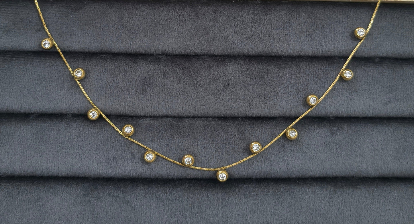 Anti Tarnish Delicate Diamond Charms Necklace 18K Gold Plated