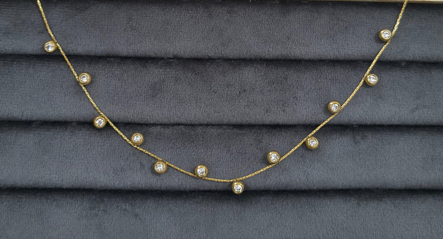 Anti Tarnish Delicate Diamond Charms Necklace 18K Gold Plated