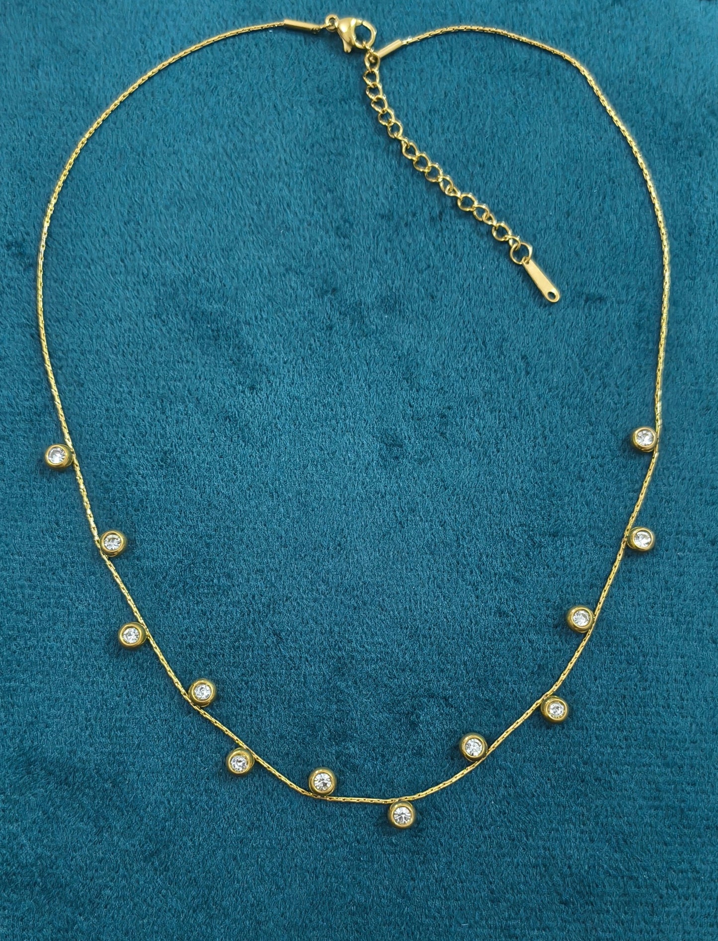 Anti Tarnish Delicate Diamond Charms Necklace 18K Gold Plated