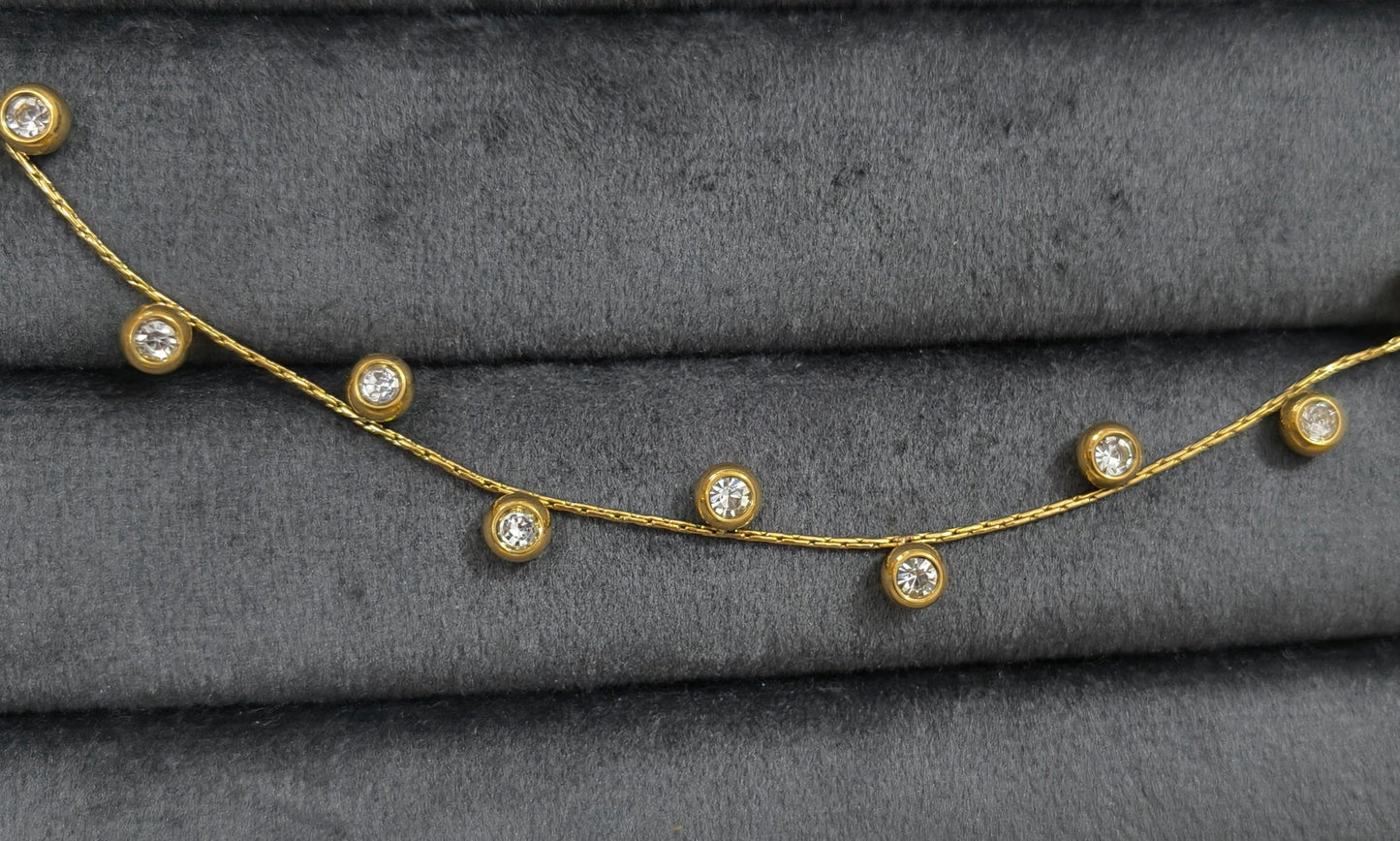 Anti Tarnish Delicate Diamond Charms Necklace 18K Gold Plated