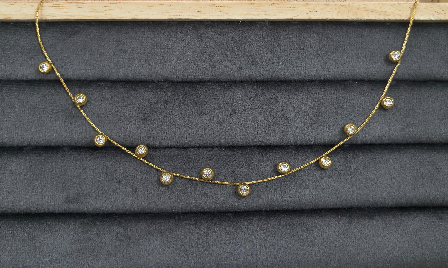 Anti Tarnish Delicate Diamond Charms Necklace 18K Gold Plated