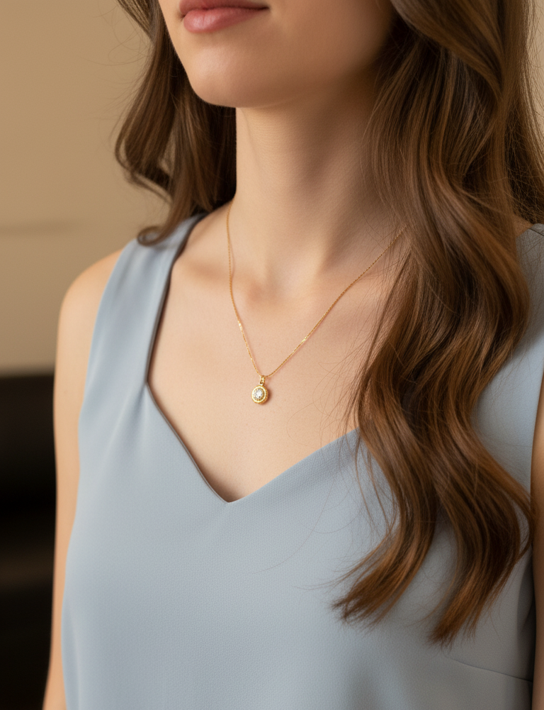 Anti Tarnish Diamond Solitaire Necklace 18K Gold Plated