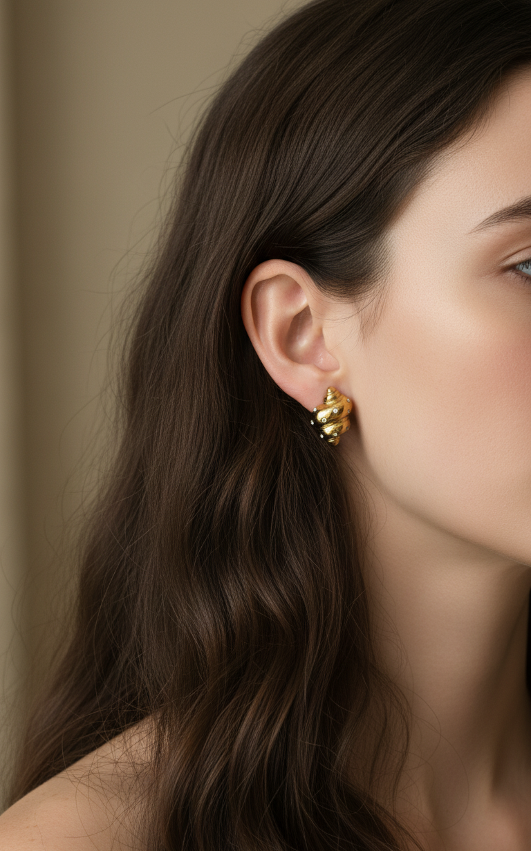 Anti Tarnish Diamond Studded Stud Earrings 18K Gold Plated