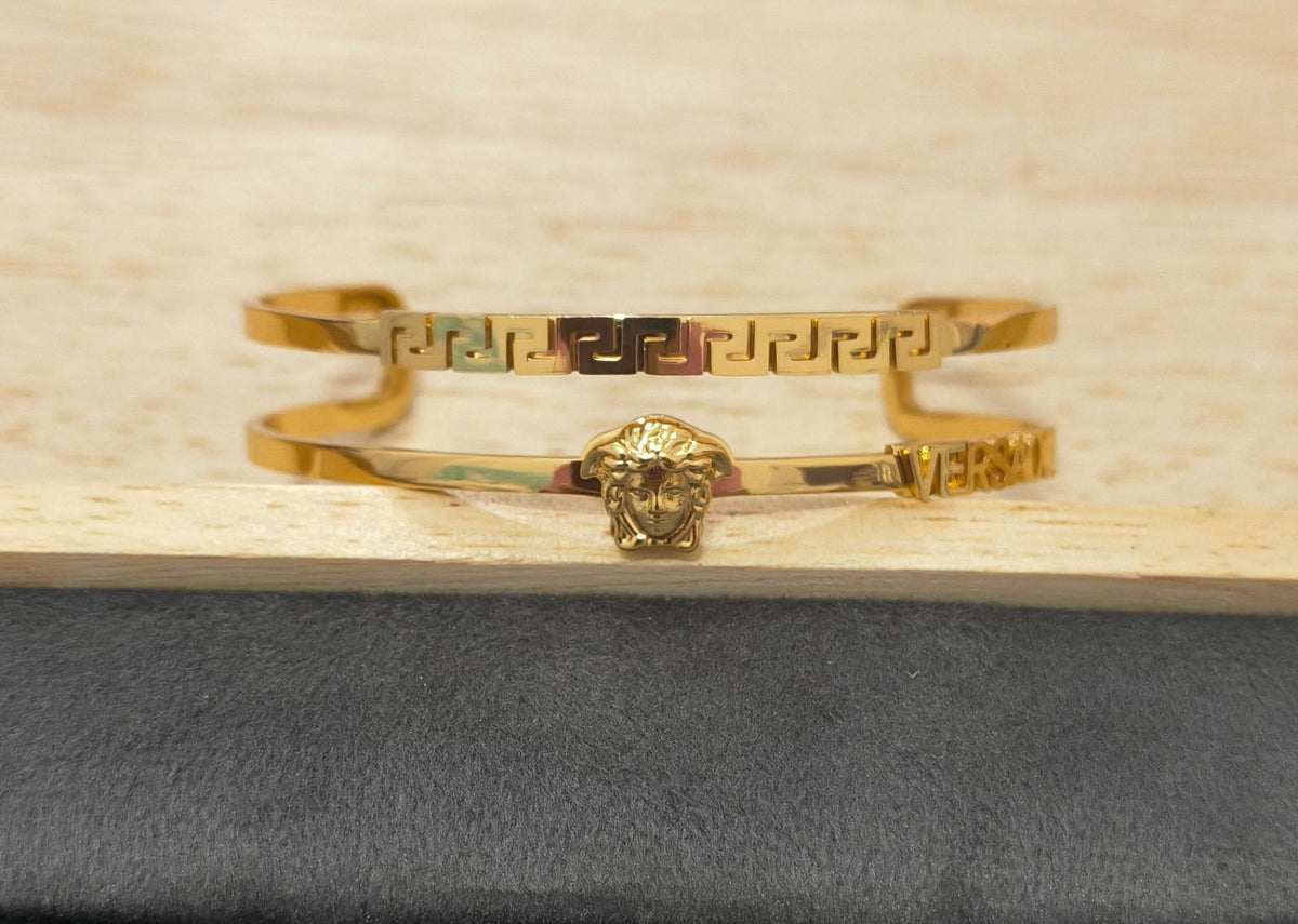 Anti Tarnish Double Band Cuff Bracelet 18K Gold Plated