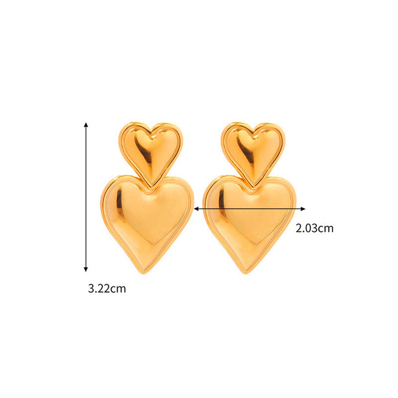 Anti Tarnish Double Heart Earrings 18K Gold Plated