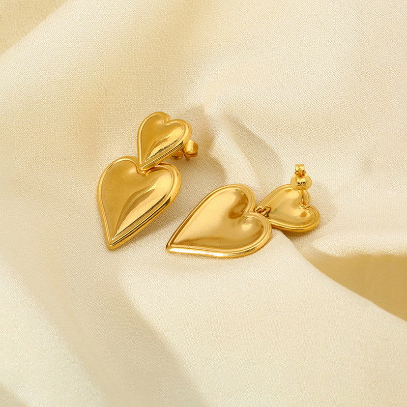Anti Tarnish Double Heart Earrings 18K Gold Plated