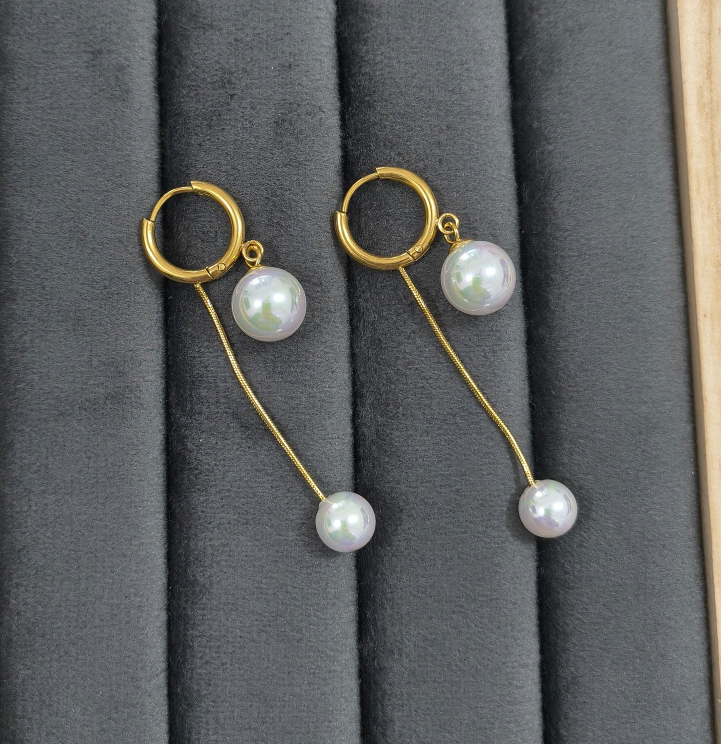 Anti Tarnish Double Pearl Drop Dangler Earring 18K Gold Plated