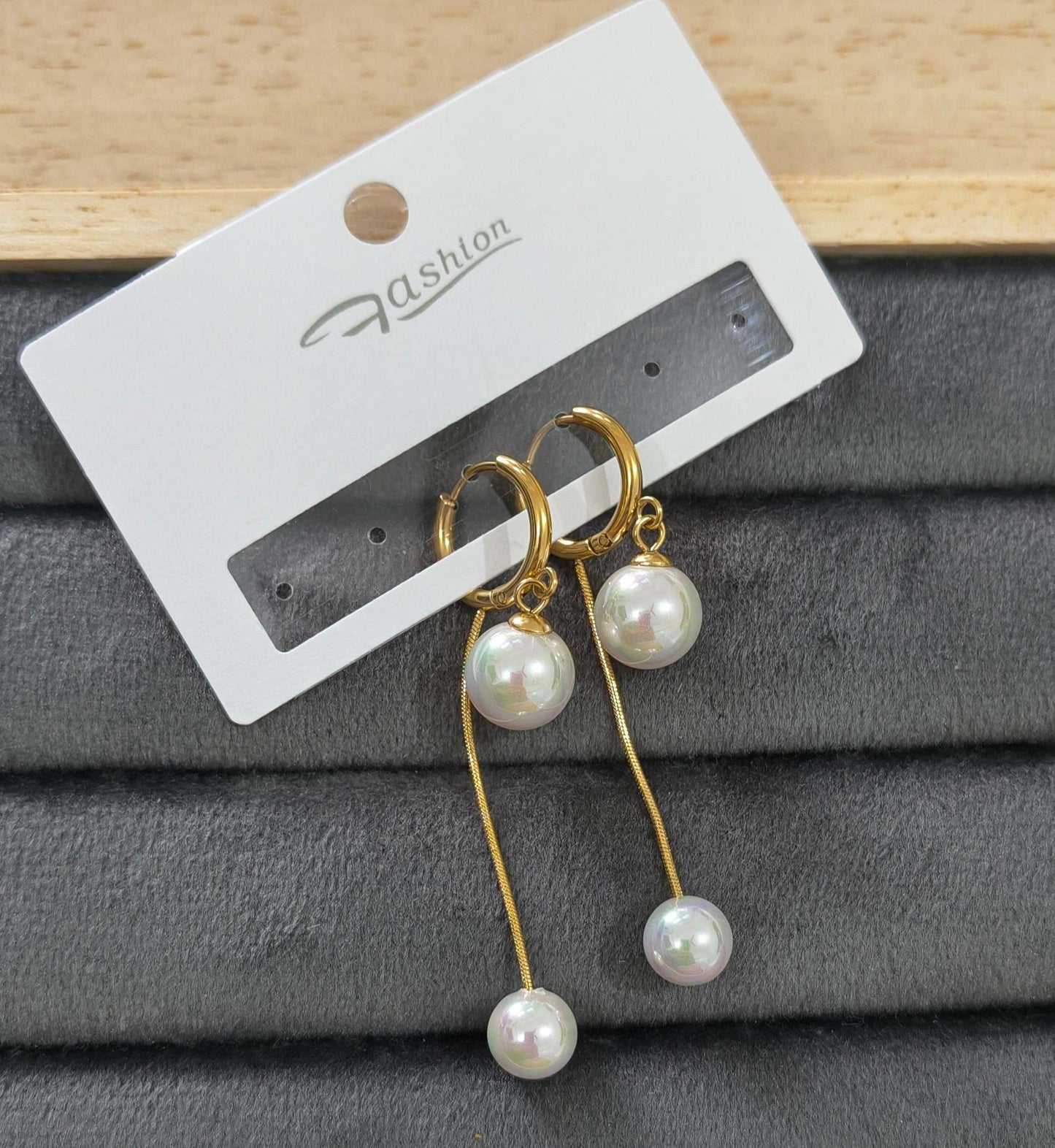 Anti Tarnish Double Pearl Drop Dangler Earring 18K Gold Plated