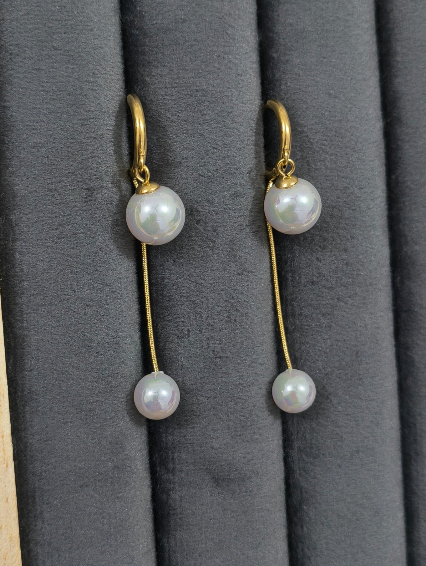 Anti Tarnish Double Pearl Drop Dangler Earring 18K Gold Plated