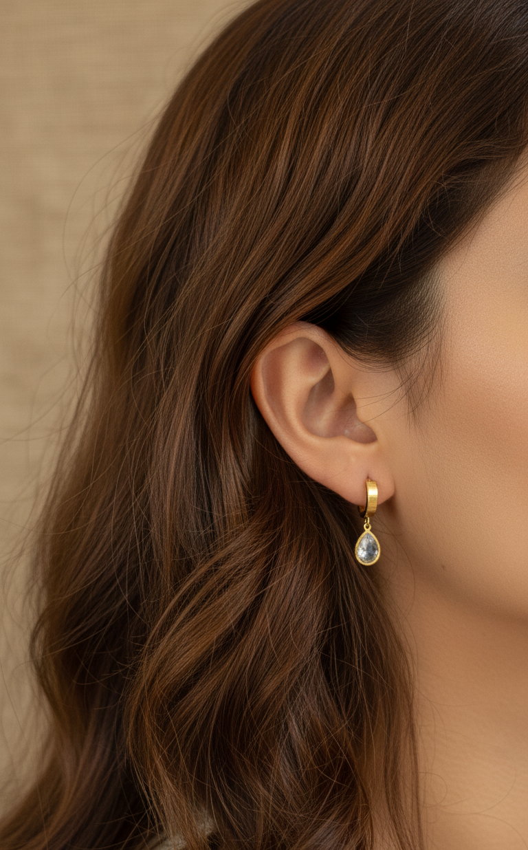 Anti Tarnish Drop Charm Earrings 18K Gold Plated