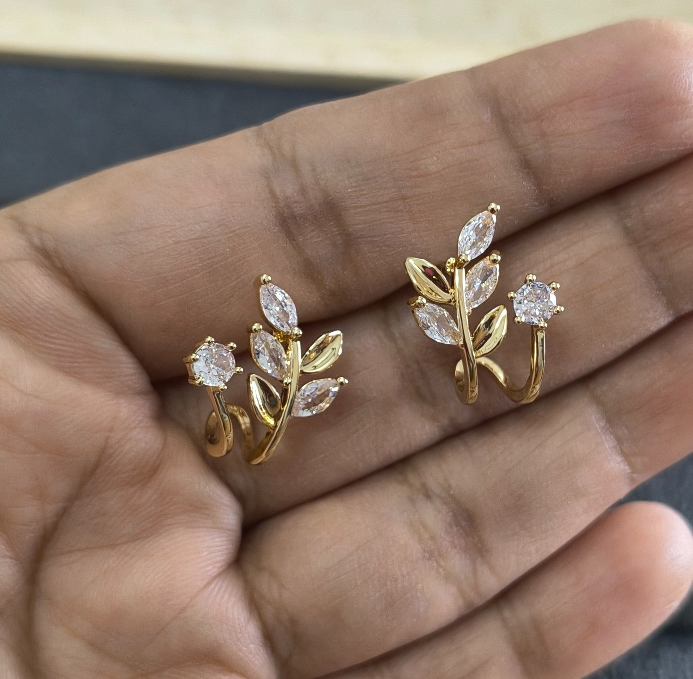Anti Tarnish Earrings Olive Leaf Stud 18K Gold Plated