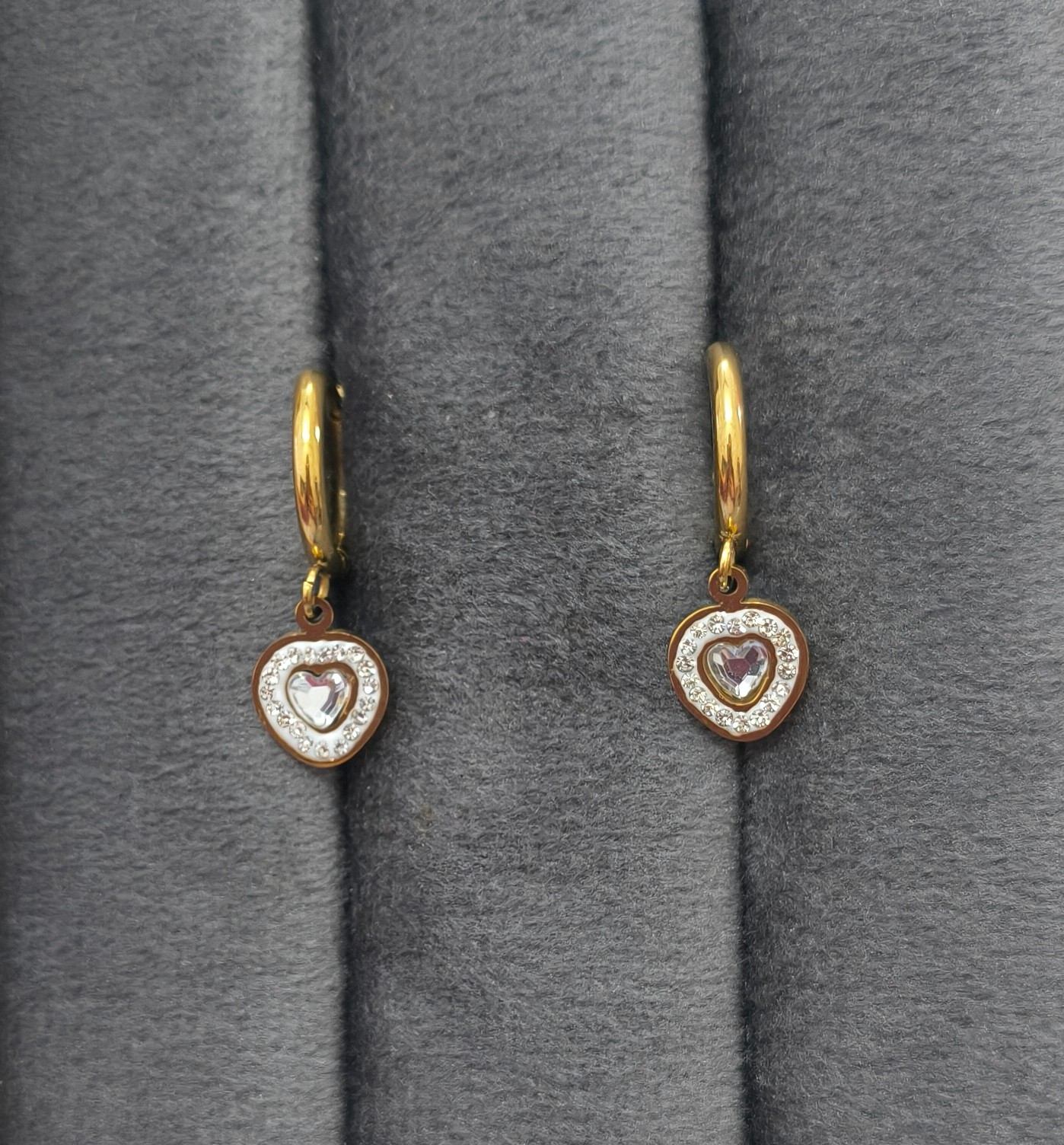Anti Tarnish Earrings Shiny Heart Dangler 18K Gold Plated