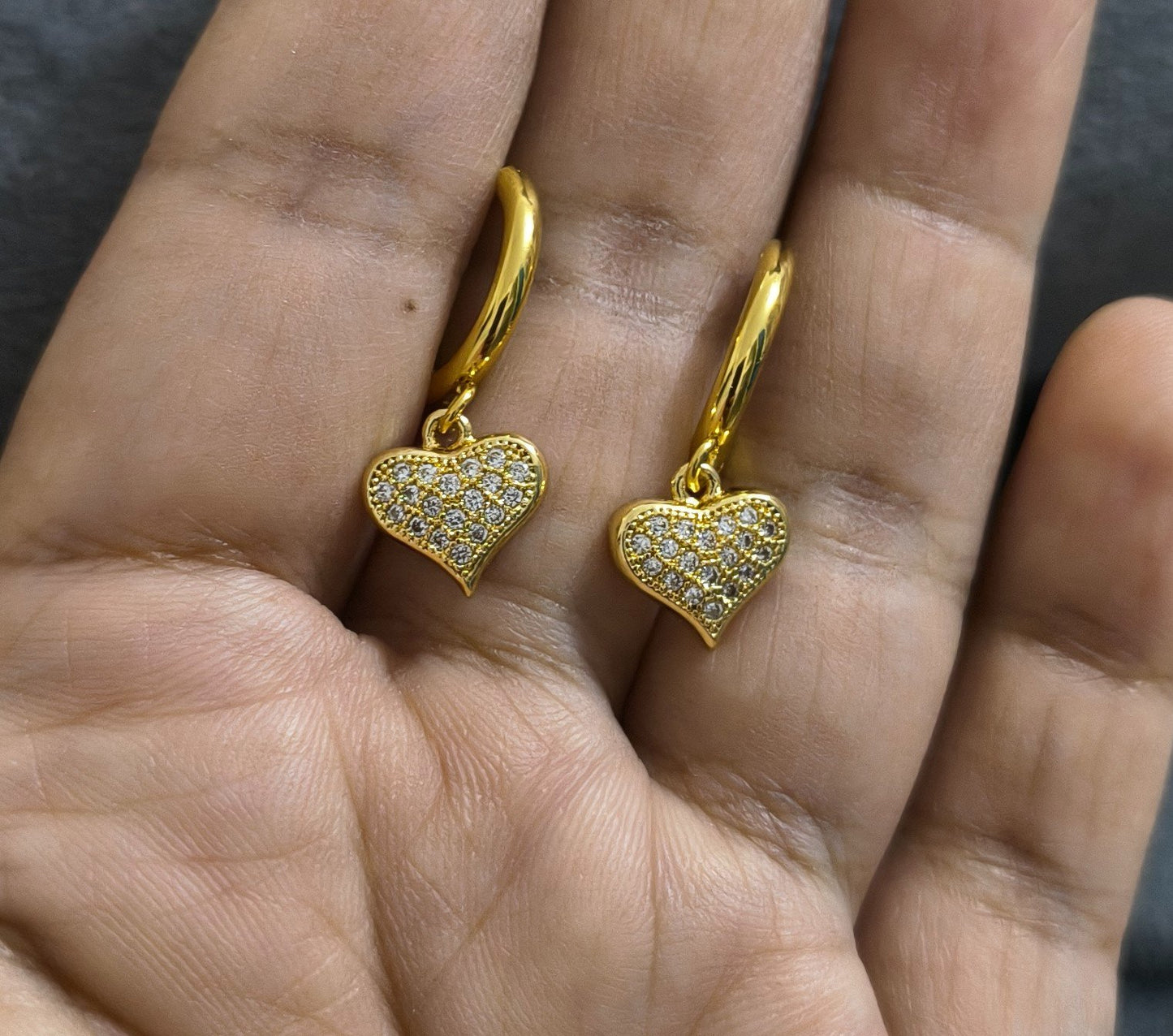 Anti Tarnish Earrings Shiny Heart Hoop 18K Gold Plated