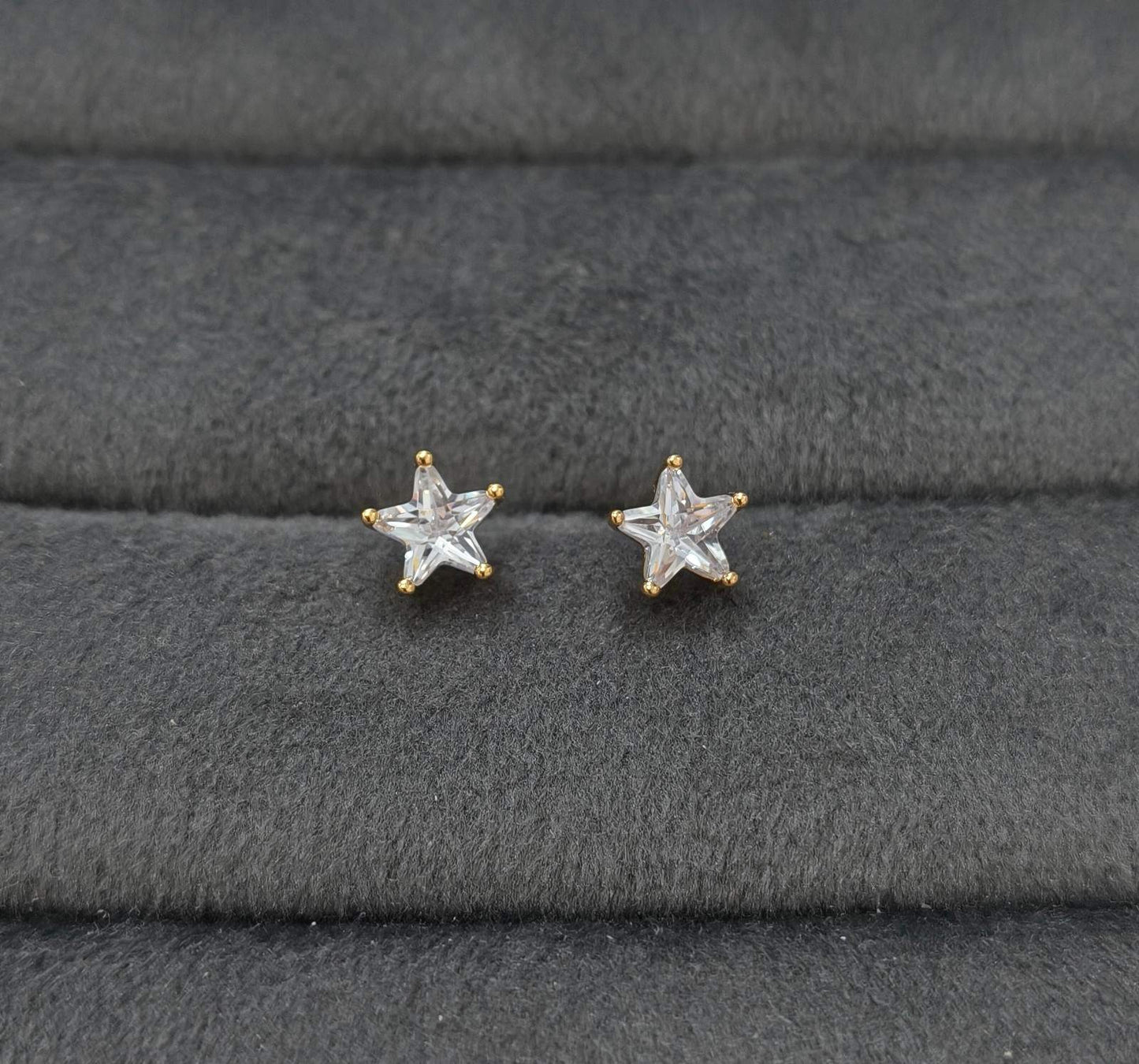 Anti Tarnish Earrings Star Solitaire Stud 18K Gold Plated